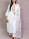 WHITE BEIGE THREAD WORK FULL SUIT