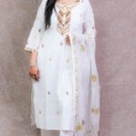 WHITE BEIGE THREAD WORK FULL SUIT