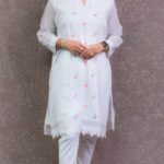 WHITE PINK FLOWER KURTA SET