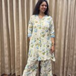 Full Flared Soft Cotton Co-ord With Lace Attachments On Shirt