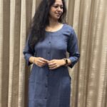 Distressed Denim Rayon Kurta With Buttons