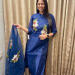 Royal Navy Blue Floral Embroidered Kurta Set with Dupatta