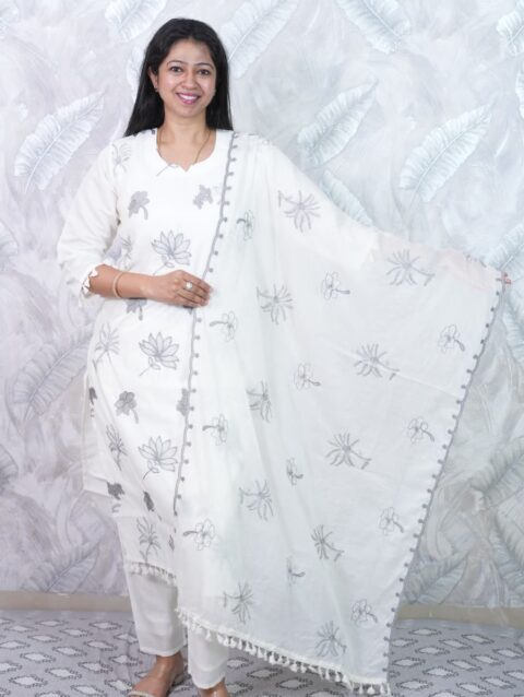 White Floral Kurta Set