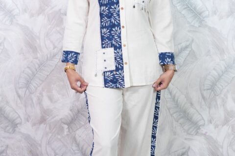 White & Blue Printed Co-Ord Set