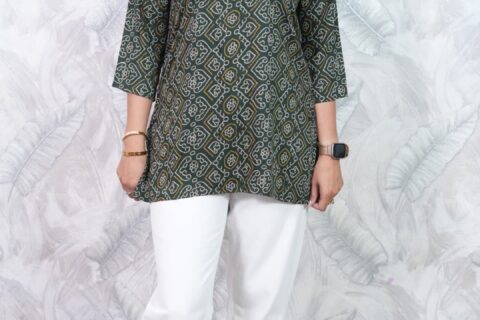 Olive Green Printed Women's Casual Shirt