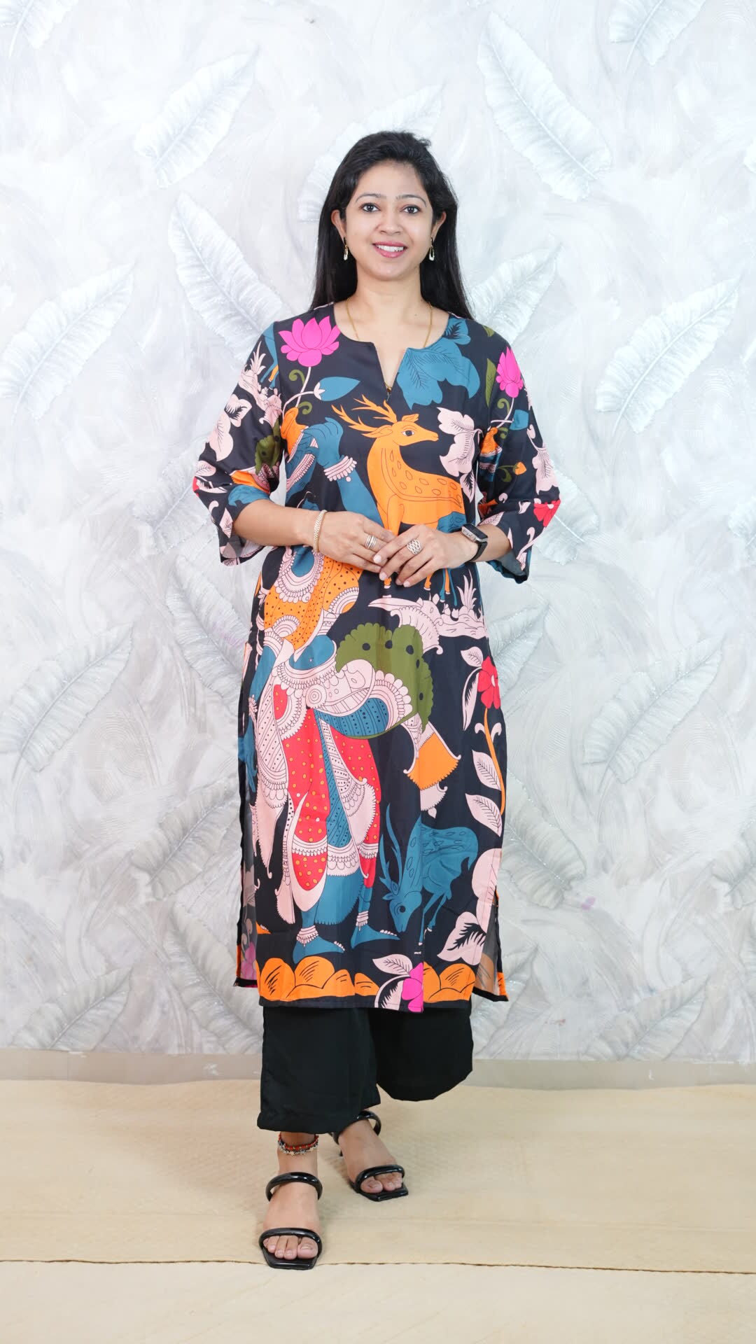 Printed Deer Floral Kurta Set