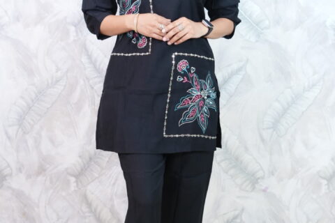 Black Floral Embroidered Co-Ord Set