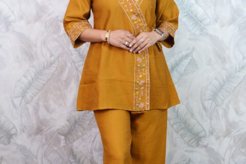 Mustard Floral Embroidered Western Set