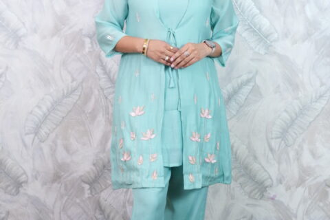 Sky Blue Floral Ethnic Wear Set