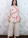Beige Embroidered Cord Set