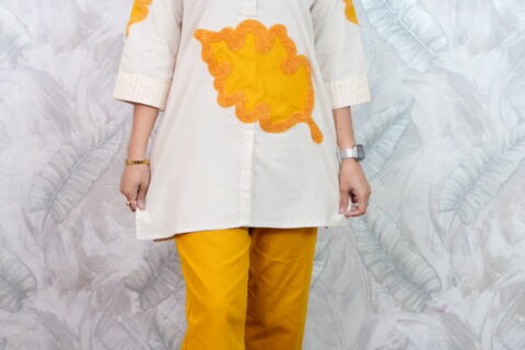 White Yellow Embroidered Kurta Set