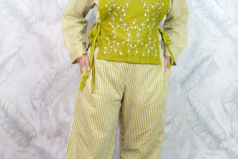 Olive Green Floral Western Set