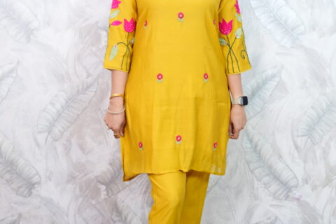 Mustard Floral Embroidered Co-Ord Set