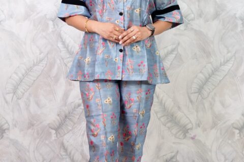 Women’s Blue Floral Co-Ord Set | Western Wear