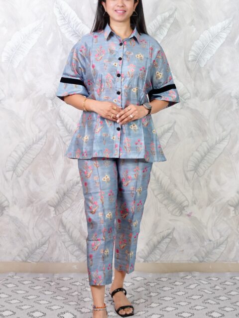 Women’s Blue Floral Co-Ord Set | Western Wear