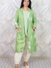 Women’s Green Layered Co-Ord Set | Striped Top, Long Overlay & Jogger Pants
