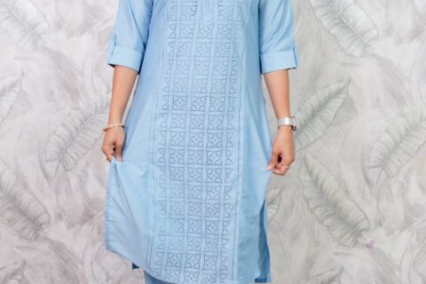 Women’s Sky Blue Embroidered Kurta Set