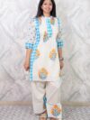 Women’s White & Blue Floral Printed Kurta Set | Printed Kurta & Pants