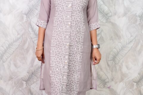 Women’s Grey Floral Printed Kurta Pant Set | Printed Kurta & Pants