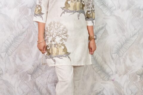Cream Printed Co-Ord Set for Women