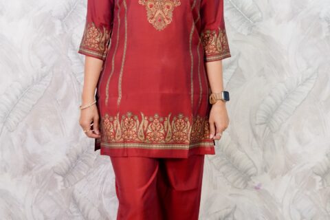Maroon Embroidered Ethnic Co-Ord Set for Women