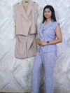 Women's Premium Striped Co-Ord Set | Sleeveless Blazer & Straight Pant | Smart Casual, Office & Party Wear