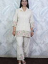 Floral Embroidered Cotton Linen Co-Ord Set | Shirt Style Top & Straight Pant | Casual, Office & Daily Wear