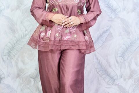 Brown Embroidered Ethnic Co-Ord Set