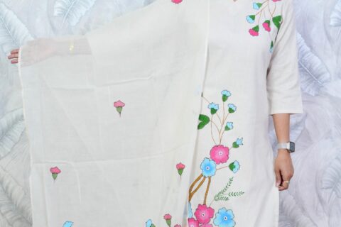 Floral Embroidered Cotton Suit