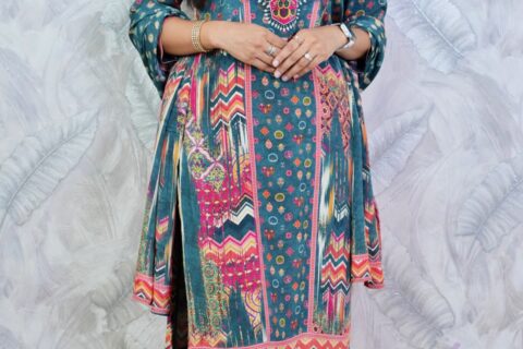 Teal Printed Suit Set
