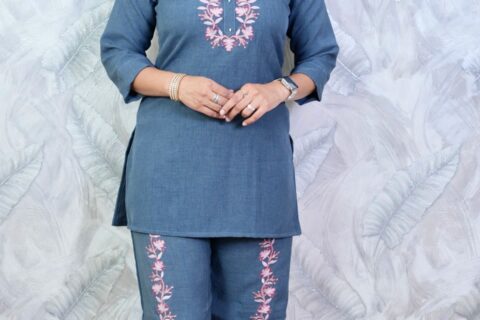 Slate Blue Embroidered Co-ord Set