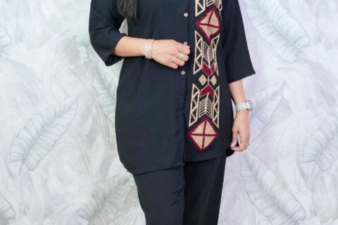 Black Geometric Embroidered Co-ord Set