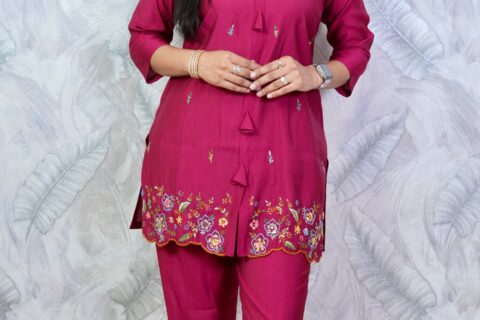 Embroidered Maroon Co-ord Set