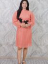 Women’s Peach Pleated Mini Dress | Full Sleeve Western Dress