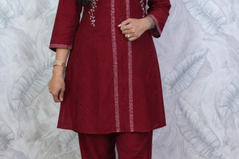 Maroon Embroidered Co-ord Set