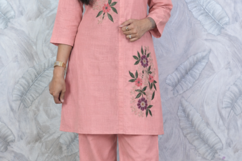 Pink Floral Embroidered Co-ord Set