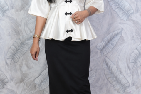 Ivory Silver Peplum Top Look