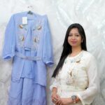 ICE-BLUE/WHITE PLAZZO JACKET WITH BELT