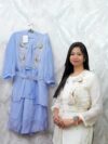 ICE-BLUE/WHITE PLAZZO JACKET WITH BELT