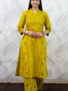 GREEN V-NECK COTTON KURTA SET