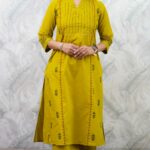 GREEN V-NECK COTTON KURTA SET