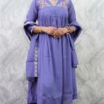 PURPLE V-NECK MUL CHANDERI FULL SUIT