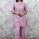 LILAC MUL-CHANDERI CO-ORD SET WITH MIRROR