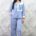 White Blue Stripes Co-ord Set