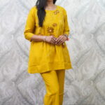 YELLOW MUL COTTON PEPLOME CO-ORD SET