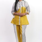 Yellow with White Black Strips Co-ord Set