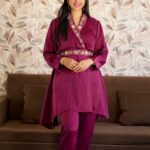 Velvet Maroon Outfit with Belt
